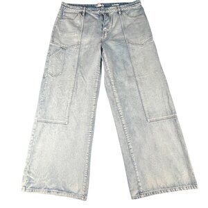 Baggy Skater Jeans 34x31 Wide Leg High-Rise Light Wash Cargo Women's